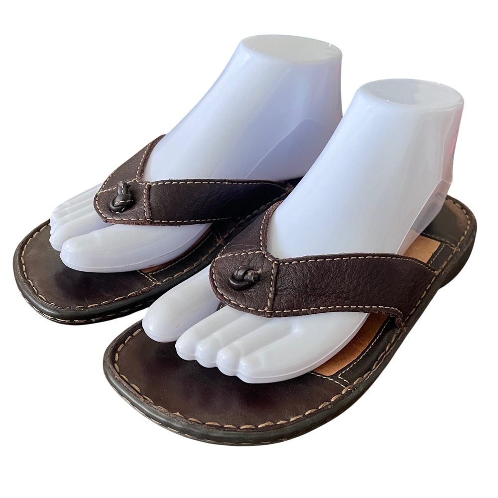 Born Of Concept Women 8 Brown Leather Sandal Flip Flop Western Grunge Biker Pool